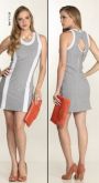 VESTIDO BANDAGEM CINZA COM BRANCO