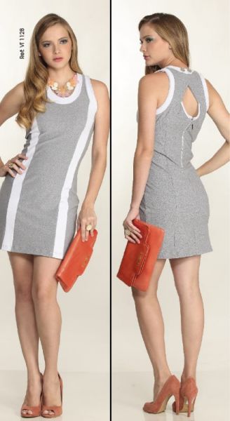 VESTIDO BANDAGEM CINZA COM BRANCO